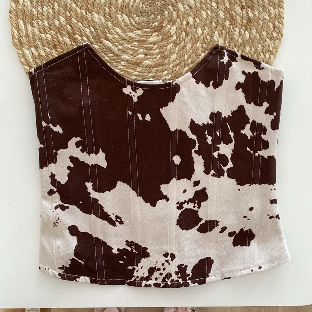 MIAOU Leia Cow Print Strapless Corset Top XS